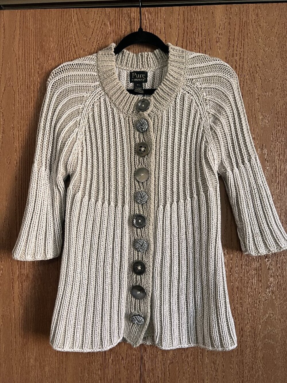 Pure Handknit Tan & White Chunky Cable Knit Cardigan